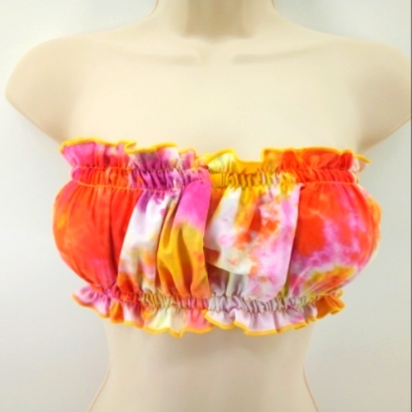Zaful Tie Dye Orange Pink Bandeau Elastic Bikini Top Swim Swimsuit Swimwear 8 - Picture 3 of 14